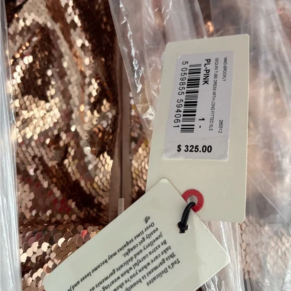 Ted Baker Brookly Rose Gold Sheath Dress with Mock Neck and Long Sleeves - Picture 4 of 4